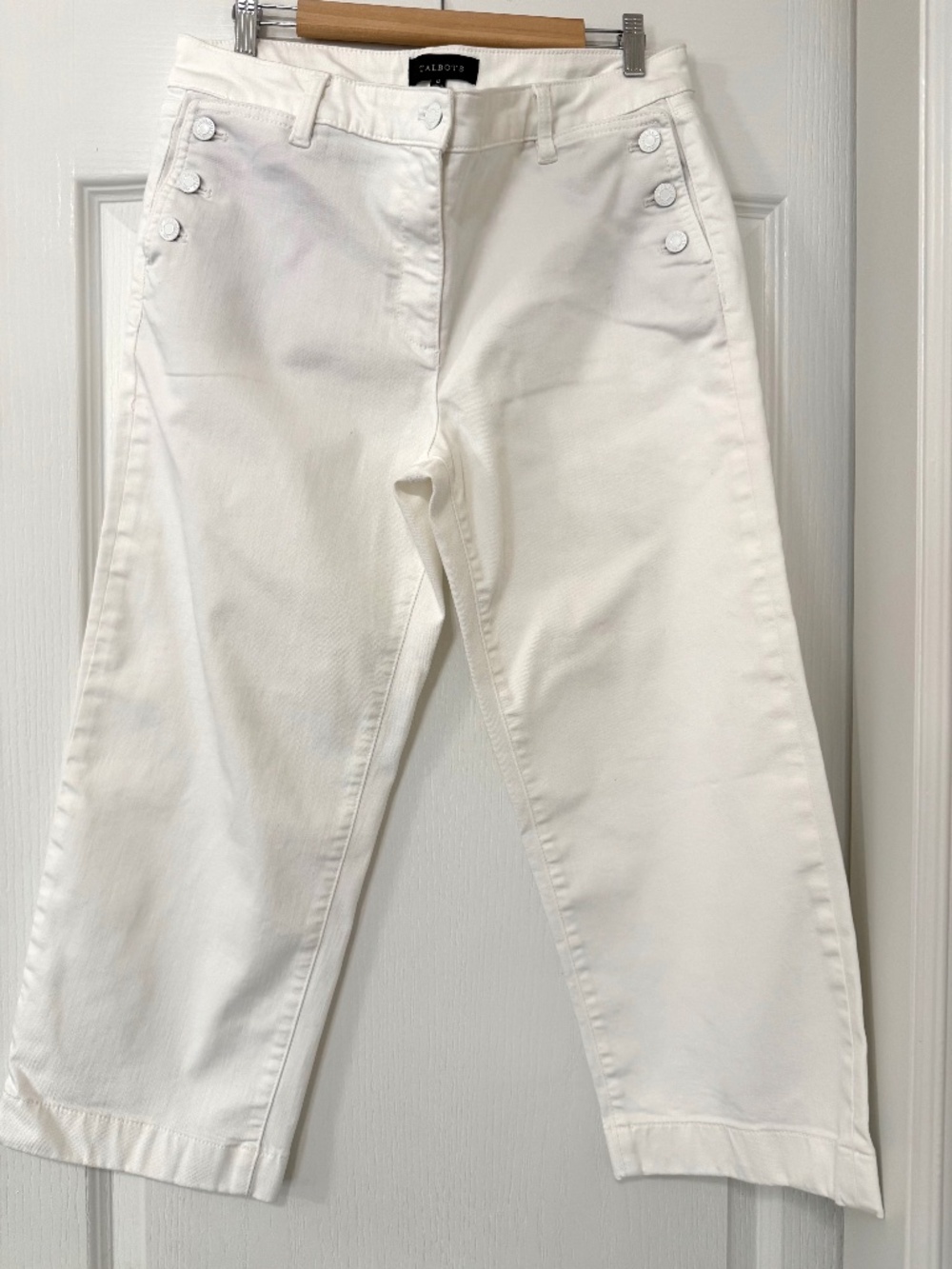 Talbots Sailor Button Wide Leg Crop White Jeans Size 12